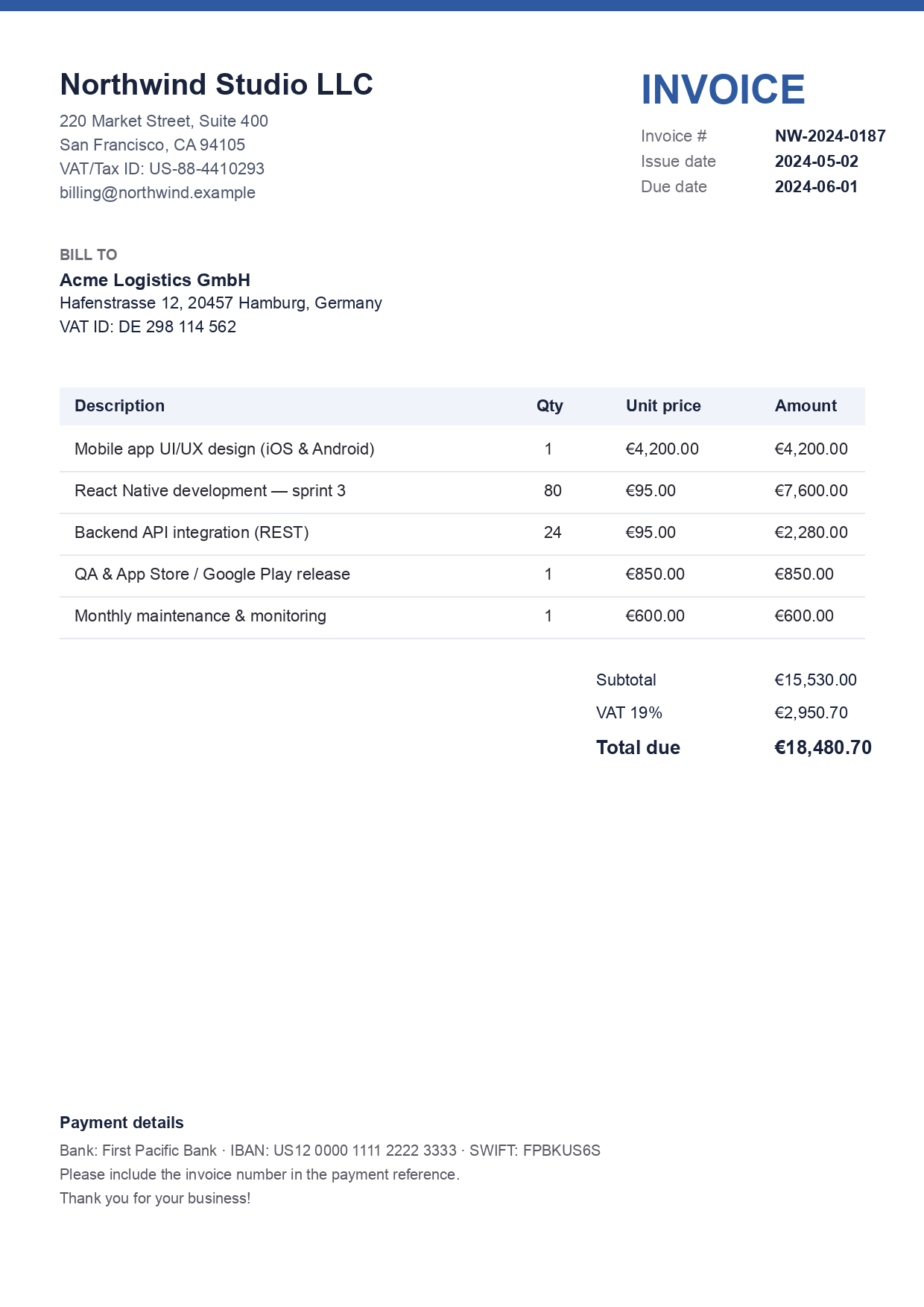 Agency invoice