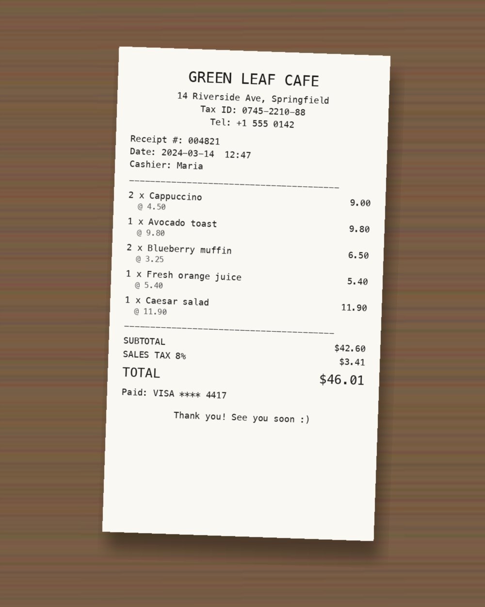 Café receipt